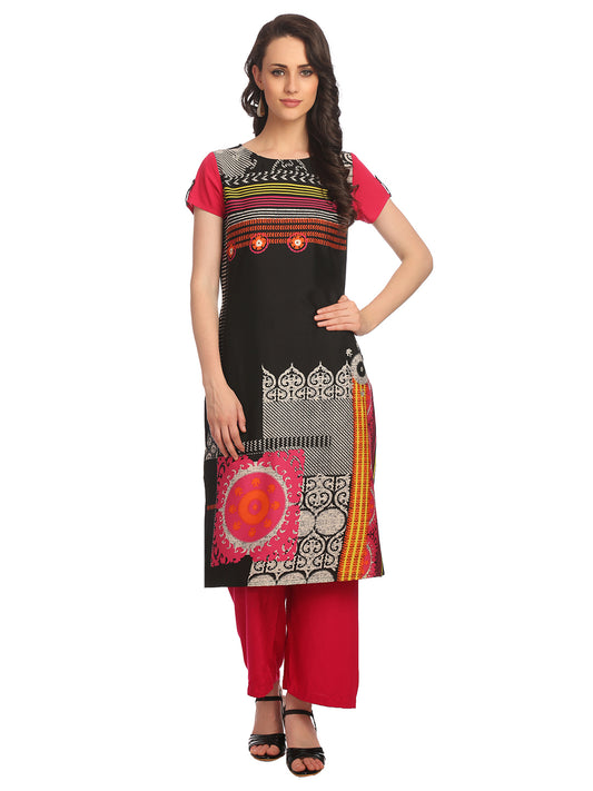 Red & Black Digital Crepe Kurta