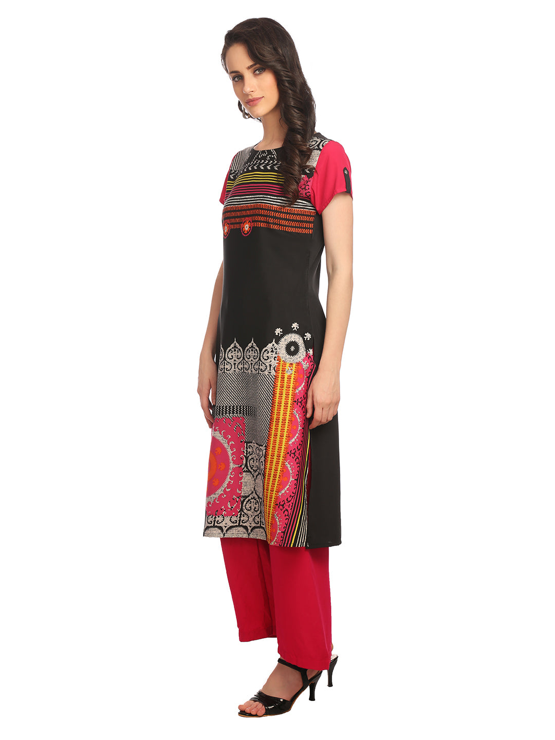 Red & Black Digital Crepe Kurta