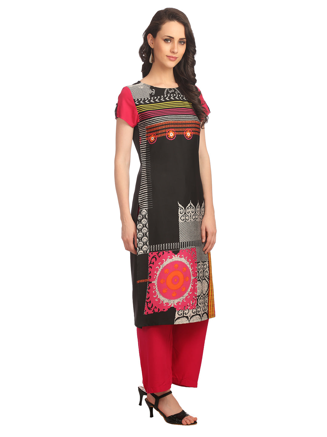 Red & Black Digital Crepe Kurta