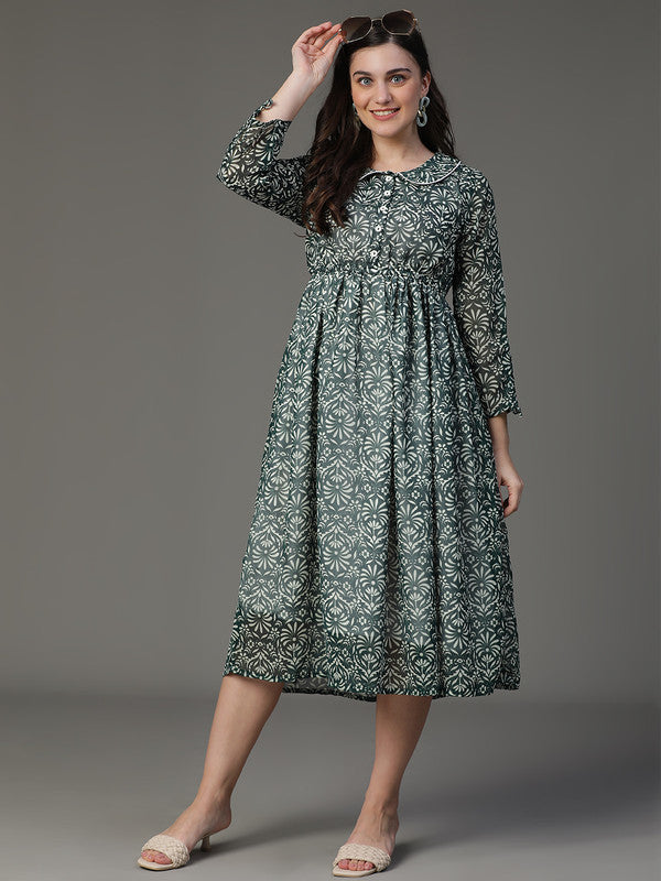 Green collar georgette dress