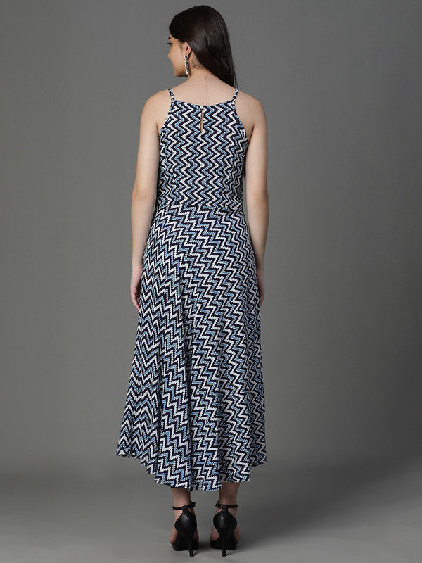 Blue printed strings dress