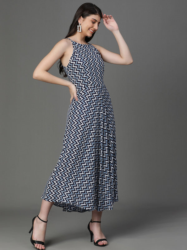 Blue printed strings dress