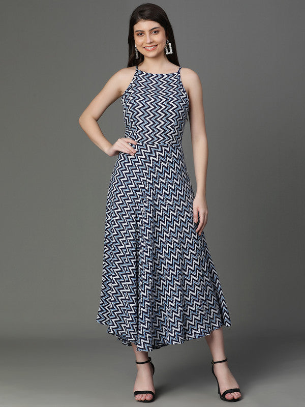 Blue printed strings dress