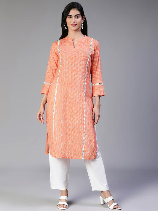 Peach Printed Cotton Kurta