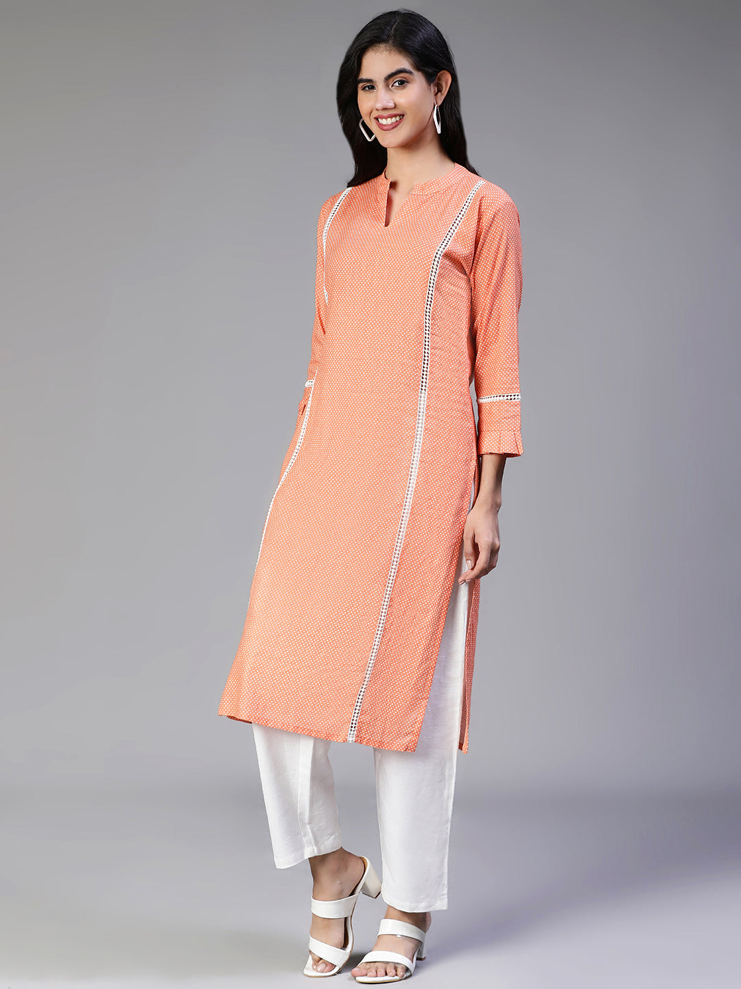 Peach Printed Cotton Kurta