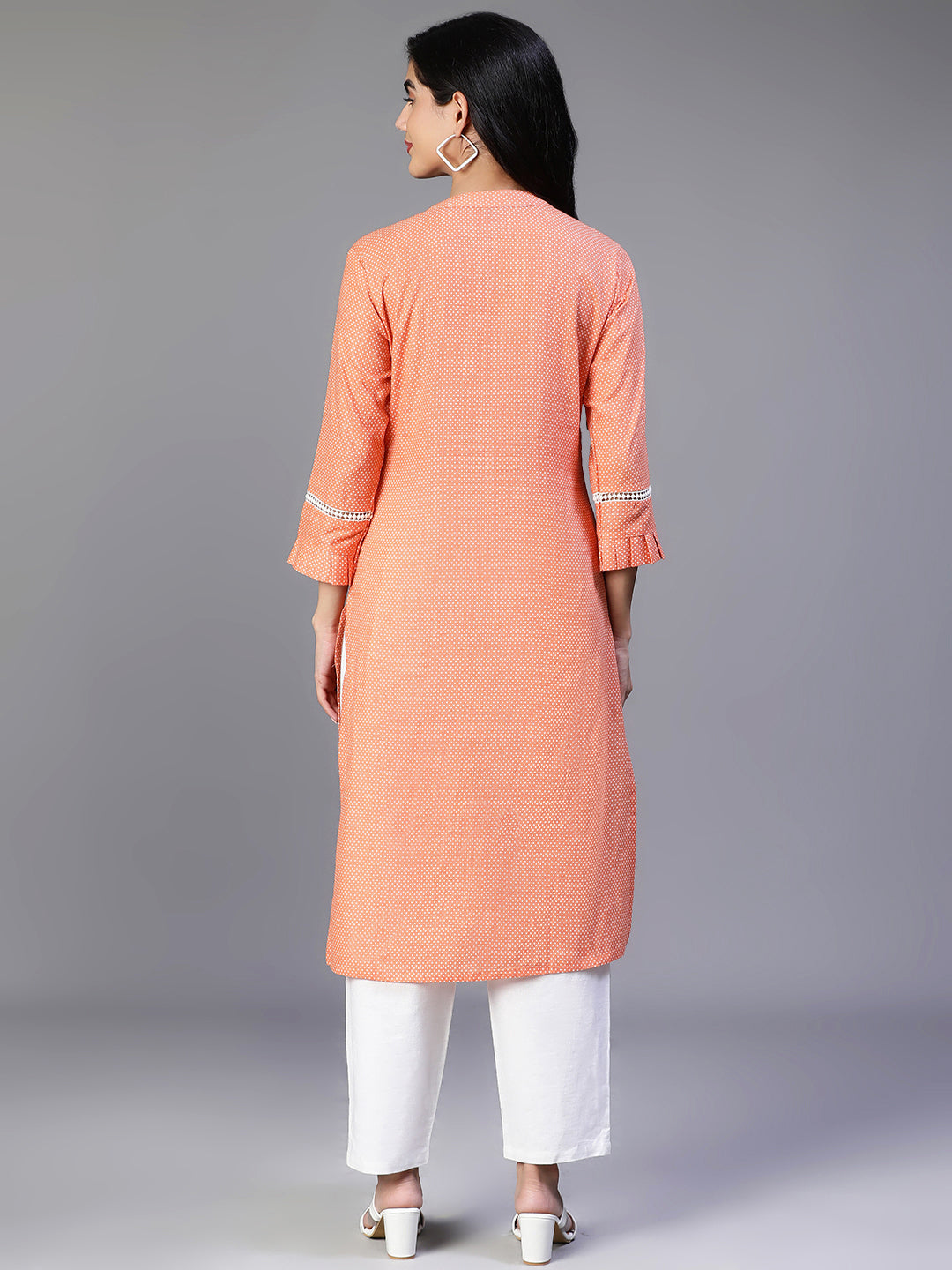 Peach Printed Cotton Kurta