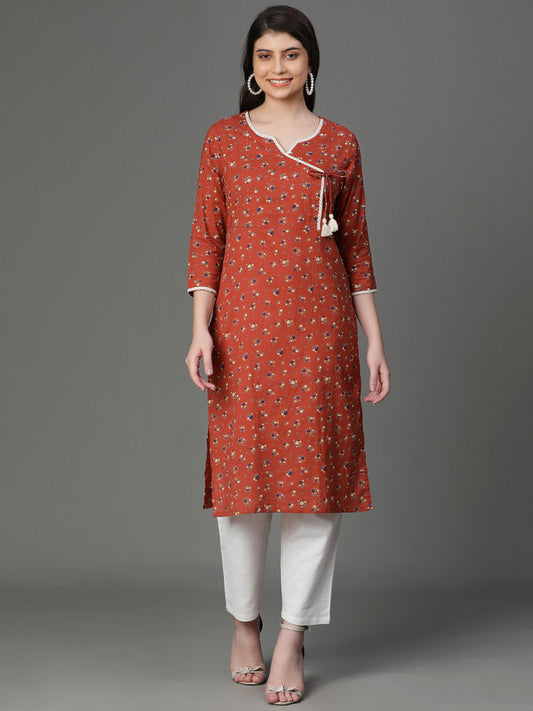 Rust Rayon Angrakha Kurta