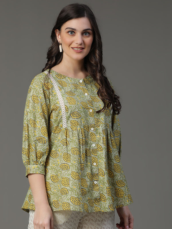 Green floral peplum top