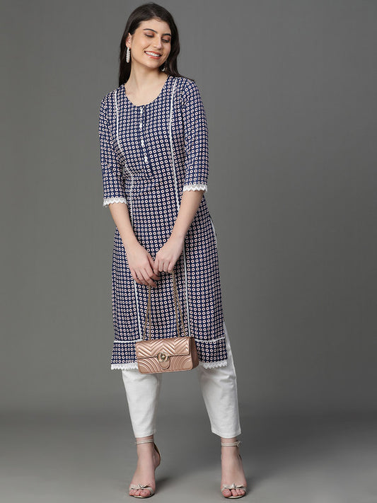 Blue Floral Rayon Kurta