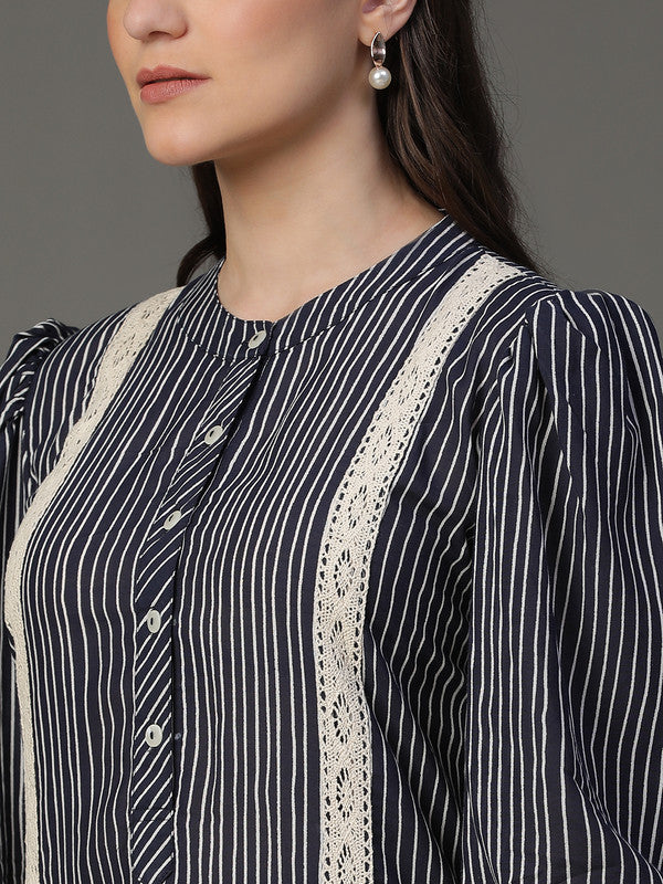 Navy-Blue Striped Coord Set