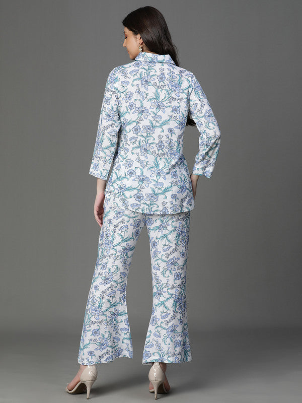 White-Blue Floral Coord set