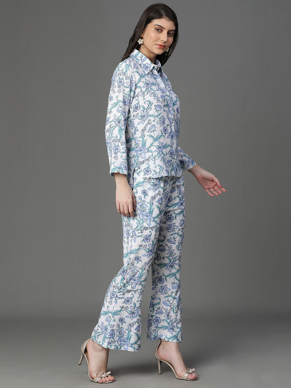 White-Blue Floral Coord set