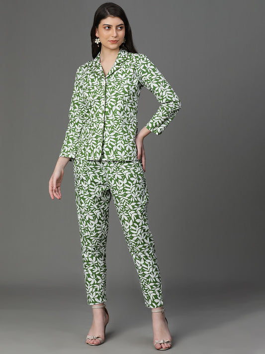 Green Floral Collar Coord Set