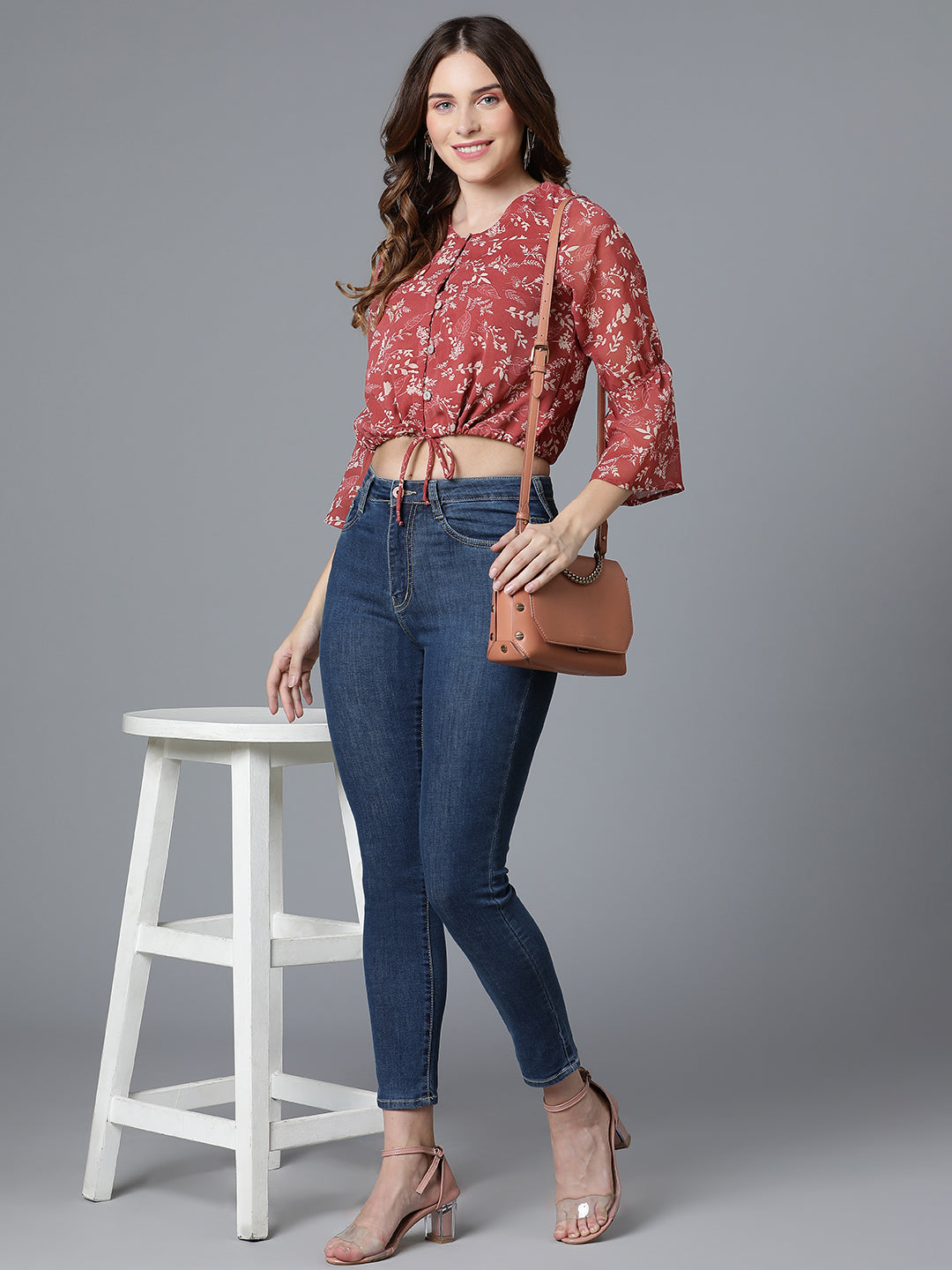 Maroon georgette printed top